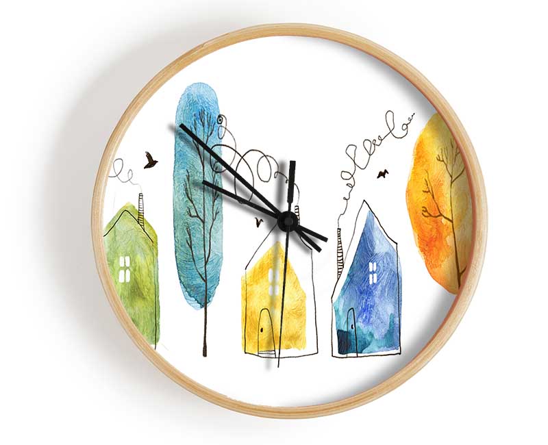 Smokey House And Trees Clock - Wallart-Direct UK