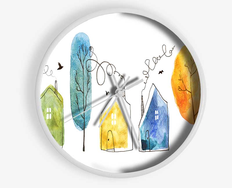 Smokey House And Trees Clock - Wallart-Direct UK