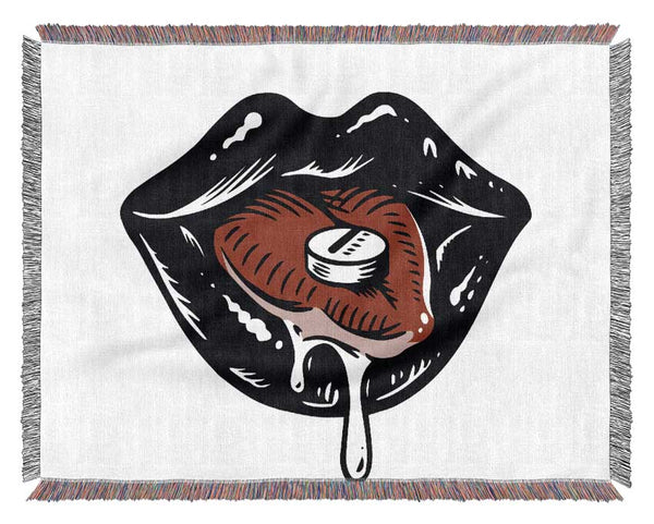 Black Lips Pill Woven Blanket