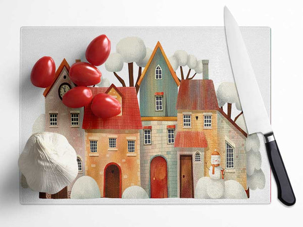 Stack Of Houses Glass Chopping Board