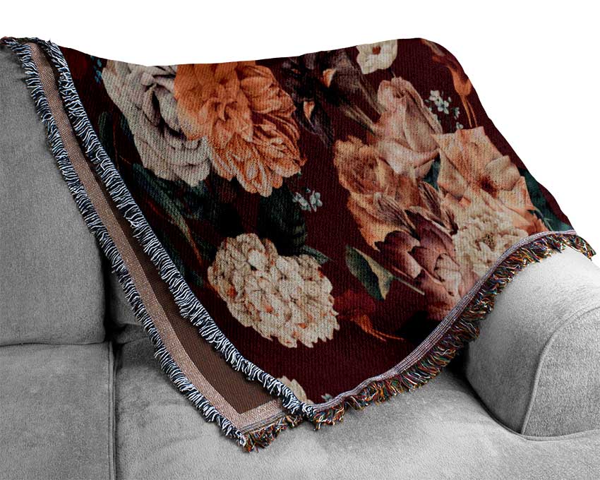 Flowers On Red Woven Blanket