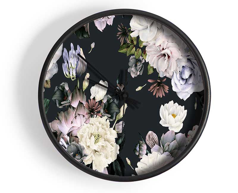 Flowers On Grey Clock - Wallart-Direct UK