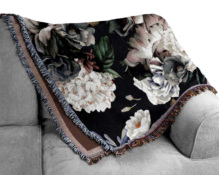 Flowers On Grey Woven Blanket