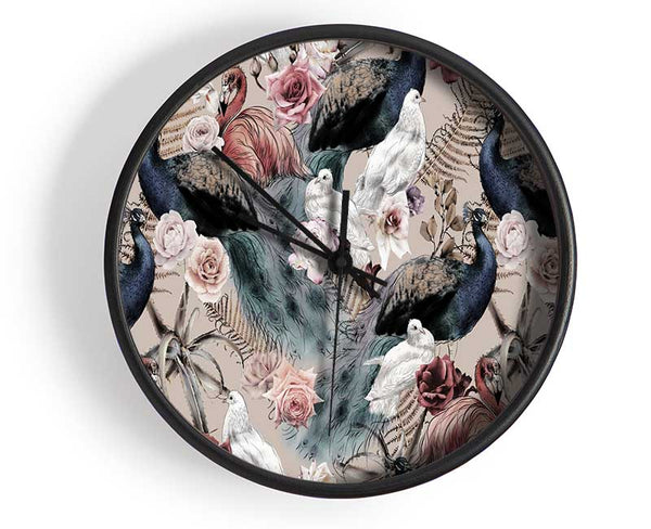 Peacock And Flower Serenity Clock - Wallart-Direct UK