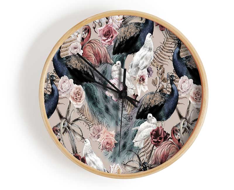 Peacock And Flower Serenity Clock - Wallart-Direct UK