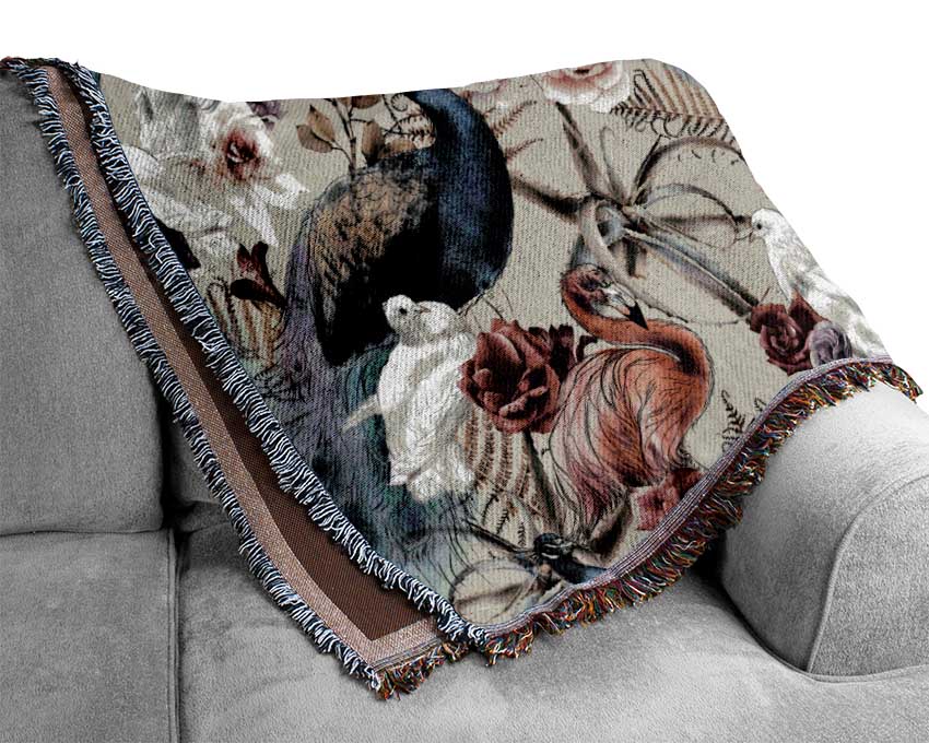 Peacock And Flower Serenity Woven Blanket