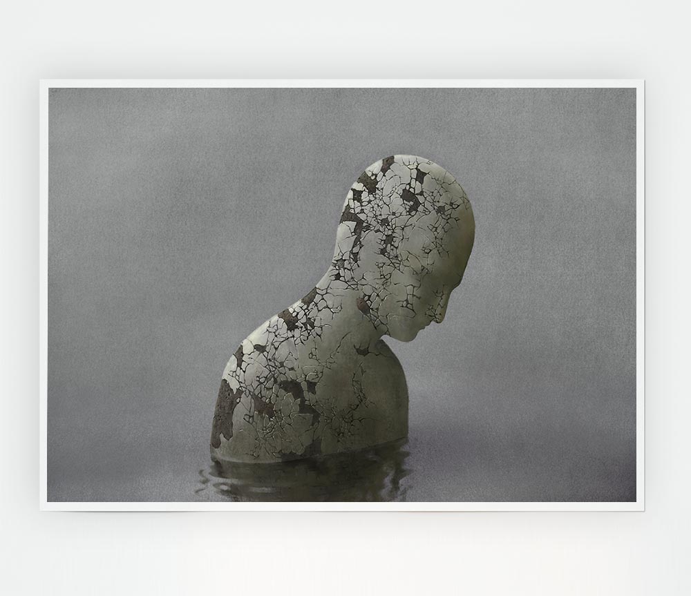 Eroded Statue In Water Print Poster Wall Art