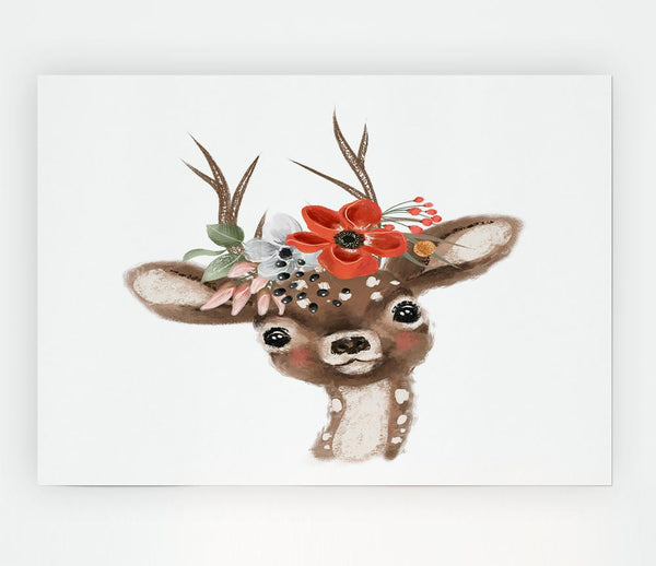 The Little Floral Deer Print Poster Wall Art