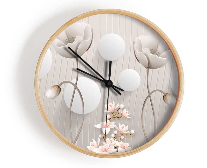 White Flower Circles Clock - Wallart-Direct UK