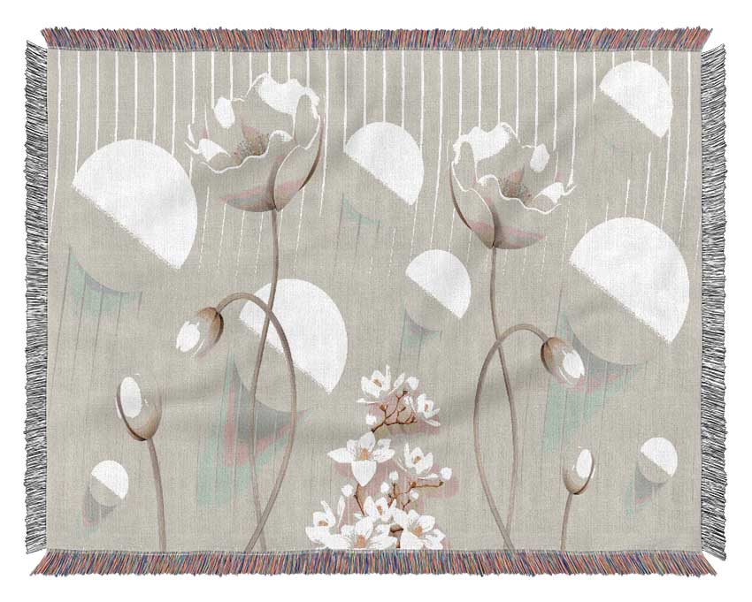 White Flower Circles Woven Blanket