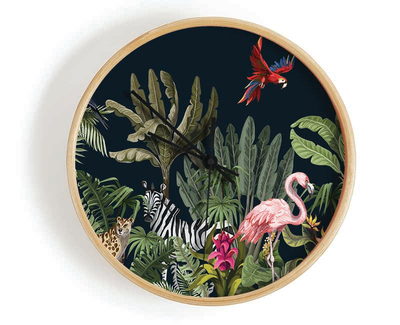 Jungle Paradise Animals Black Clock - Wallart-Direct UK