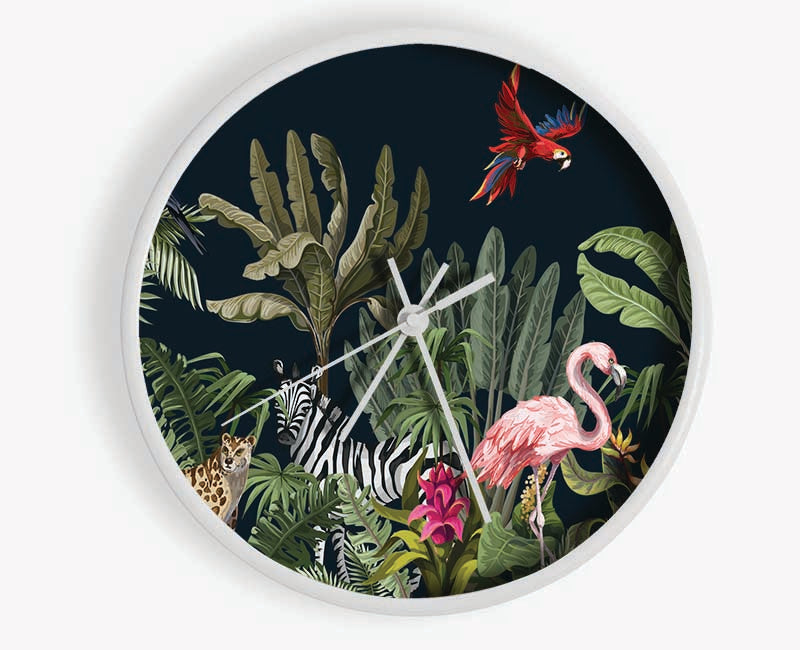 Jungle Paradise Animals Black Clock - Wallart-Direct UK