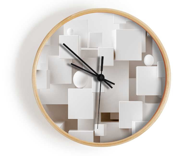 Cubes And Spheres White Clock - Wallart-Direct UK