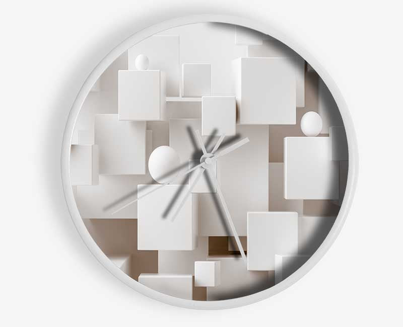 Cubes And Spheres White Clock - Wallart-Direct UK