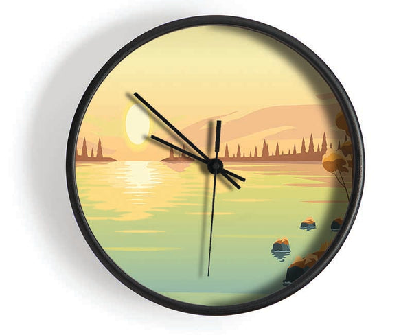 The Sun Sets On The Lake Clock - Wallart-Direct UK