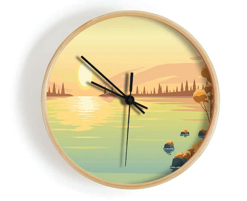 The Sun Sets On The Lake Clock - Wallart-Direct UK