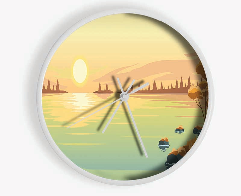 The Sun Sets On The Lake Clock - Wallart-Direct UK