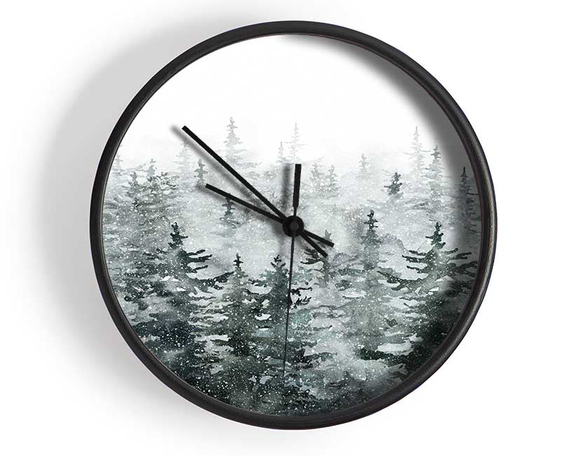 Snowy Top Trees Winter Clock - Wallart-Direct UK