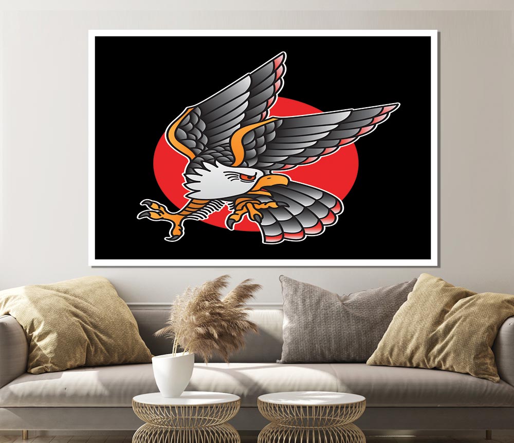 Tattoo Eagle Sun Print Poster Wall Art