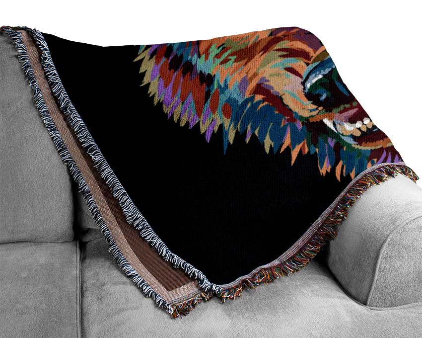 Growling Wolf Colour Woven Blanket