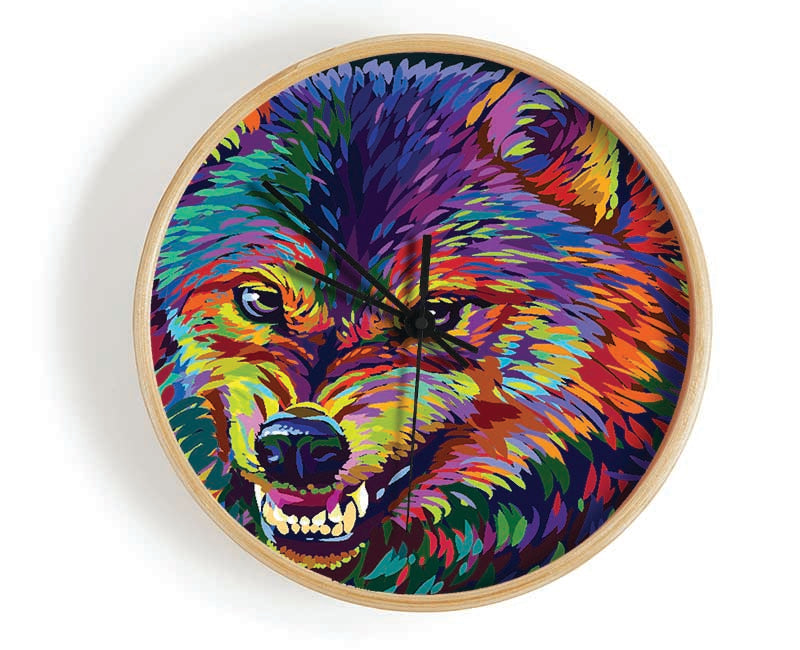 Growling Wolf Colour Clock - Wallart-Direct UK