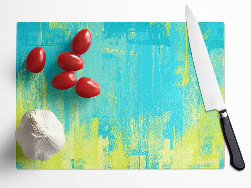 Vivid Blue Aqua Paint Glass Chopping Board