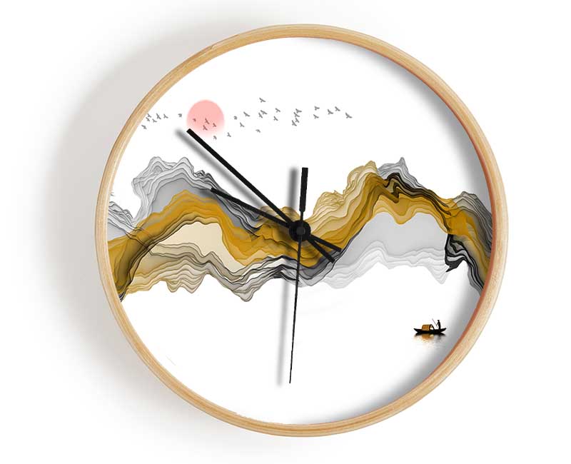 Mountain Curves Red Sunset Clock - Wallart-Direct UK