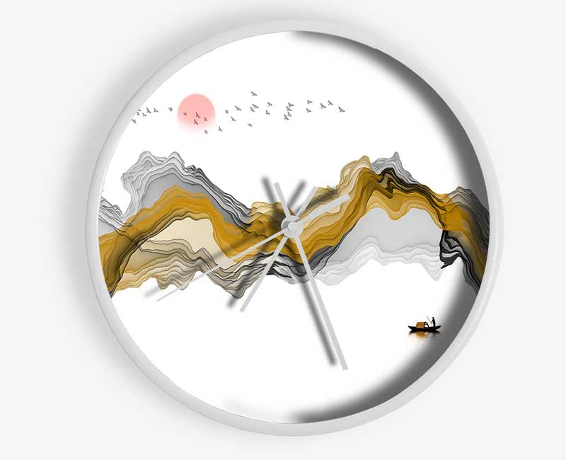 Mountain Curves Red Sunset Clock - Wallart-Direct UK