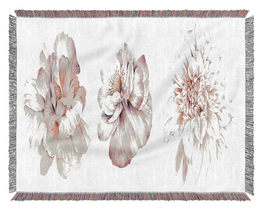 Three Pink Flower Beauty Woven Blanket