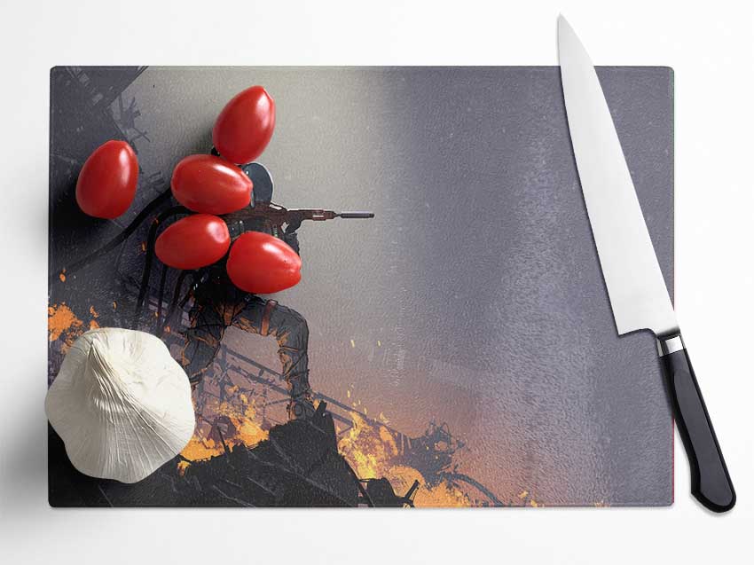 The Fiery Gunman Glass Chopping Board