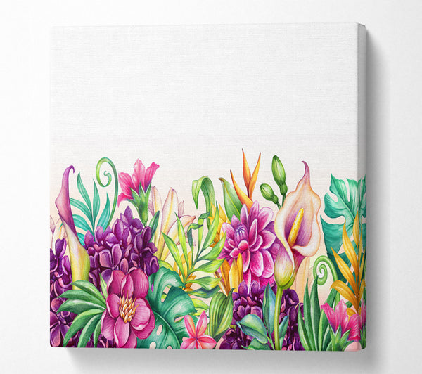 A Square Canvas Print Showing Tropical Flowers Square Wall Art