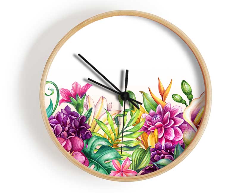 Tropical Flowers Clock - Wallart-Direct UK