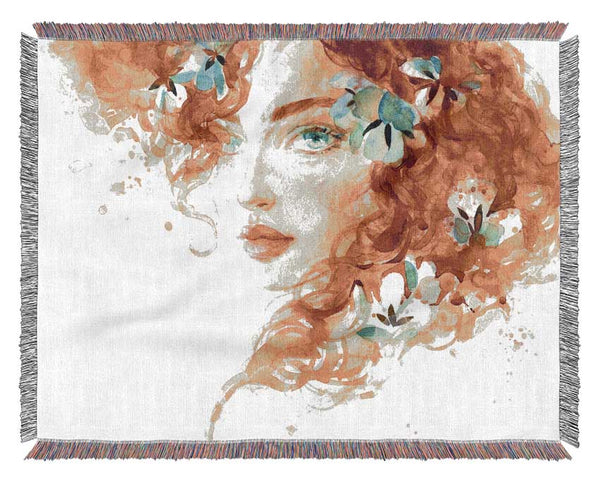 Redhead With Flowers In Hair Woven Blanket