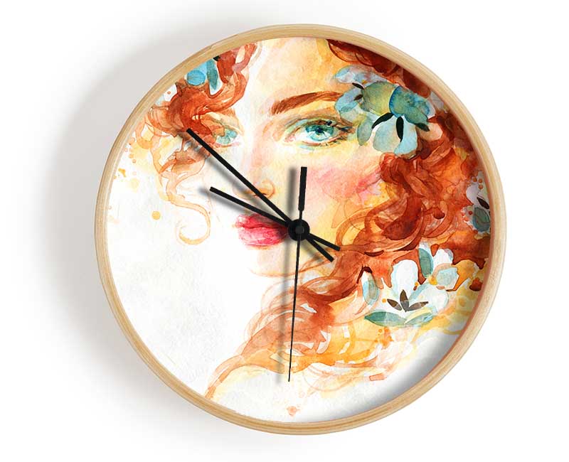 Redhead With Flowers In Hair Clock - Wallart-Direct UK