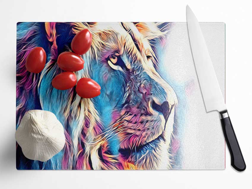 Cool Blues Lion Glass Chopping Board