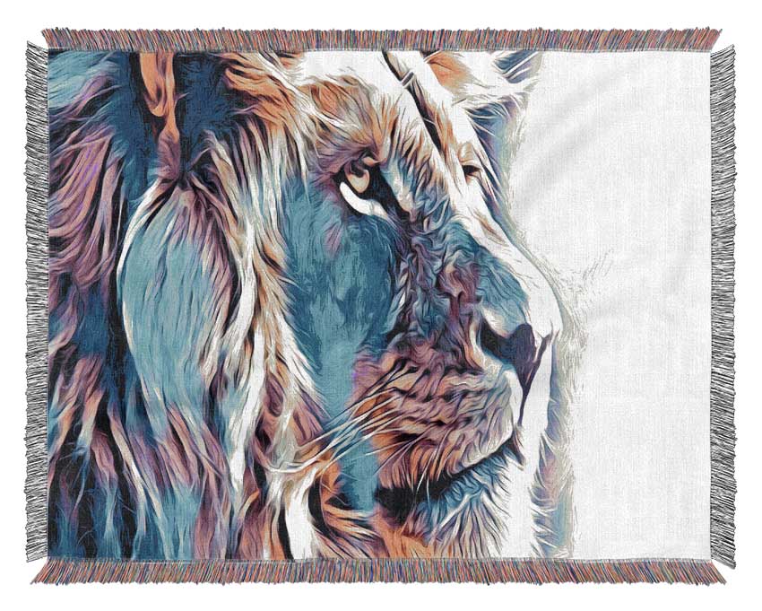 Cool Blues Lion Woven Blanket