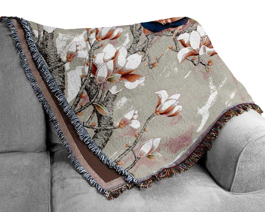 Peacock Blossom Branch Woven Blanket