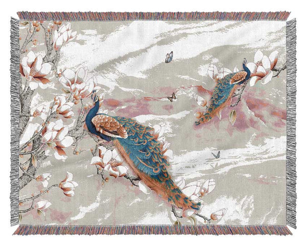 Peacock Blossom Branch Woven Blanket