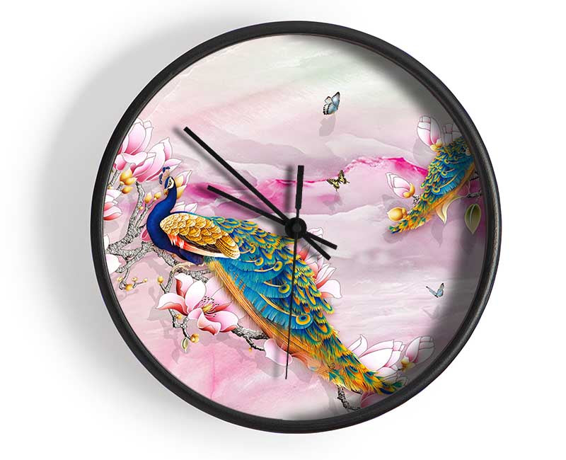 Peacock Blossom Branch Clock - Wallart-Direct UK