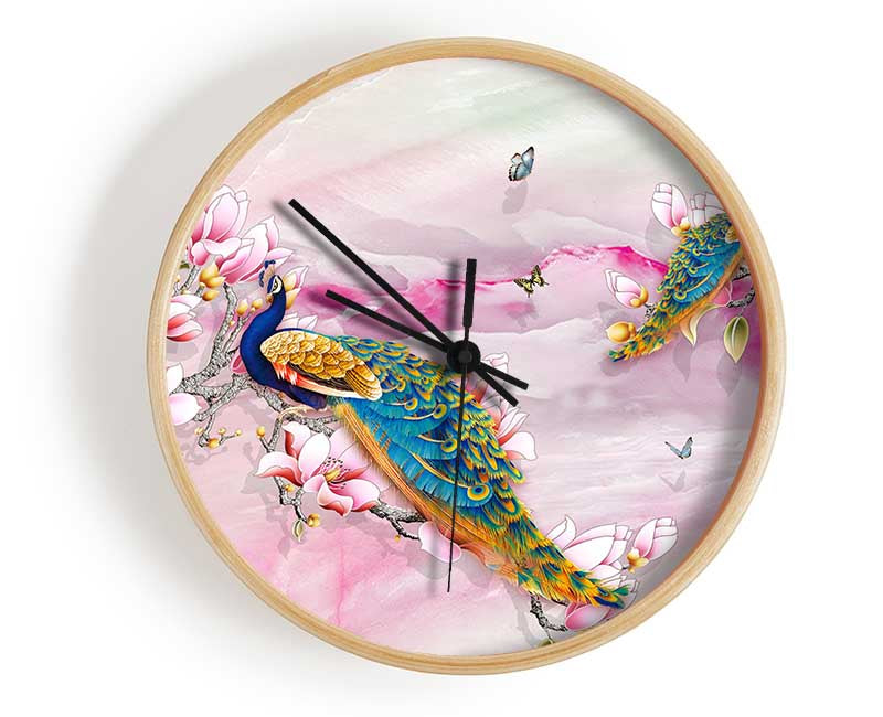 Peacock Blossom Branch Clock - Wallart-Direct UK