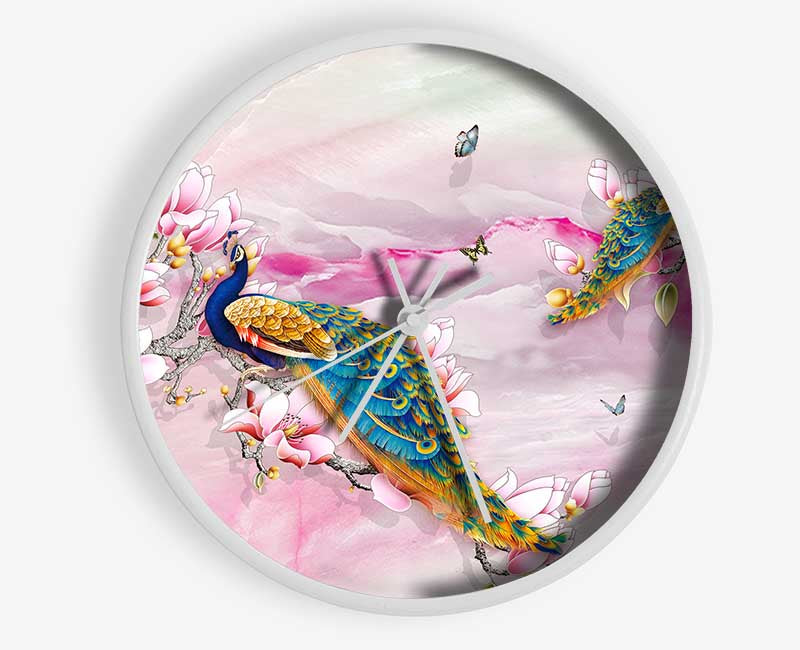 Peacock Blossom Branch Clock - Wallart-Direct UK