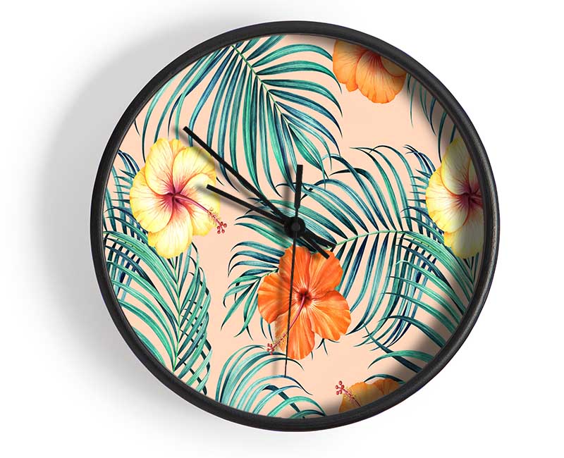 Orange Flower Mix Clock - Wallart-Direct UK