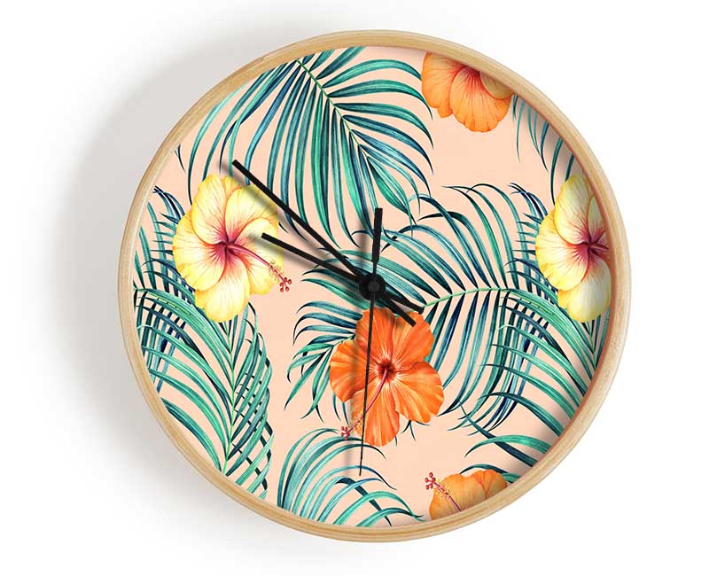 Orange Flower Mix Clock - Wallart-Direct UK