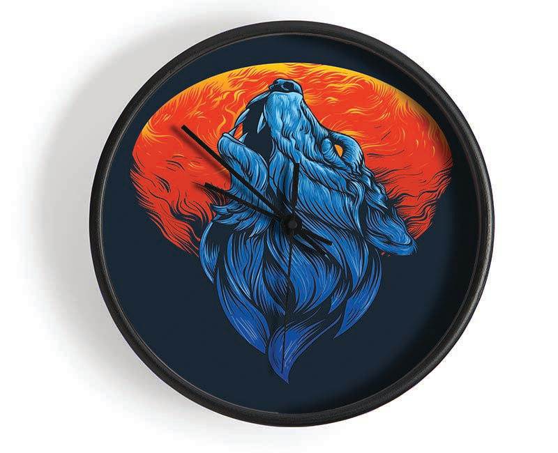 Wolf Howl Orange Moon Clock - Wallart-Direct UK