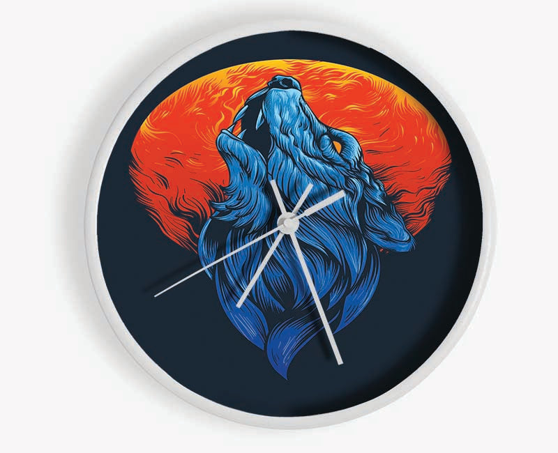 Wolf Howl Orange Moon Clock - Wallart-Direct UK