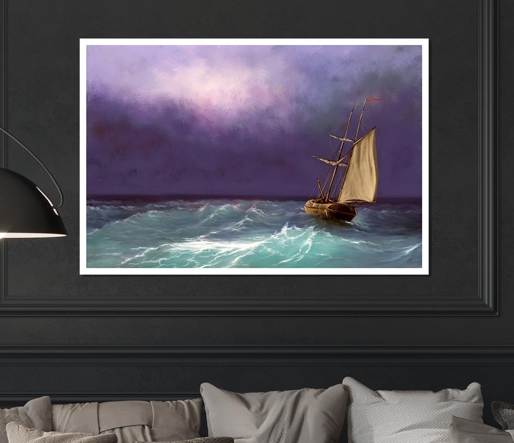 The Ship In The Crashing Ocean Print Poster Wall Art