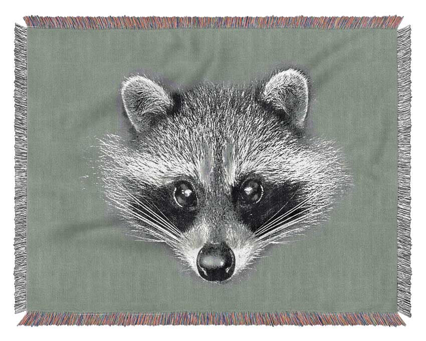 Raccoon On Grey Woven Blanket