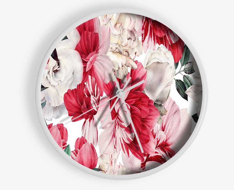 Red And Pink Petal Delight Clock - Wallart-Direct UK