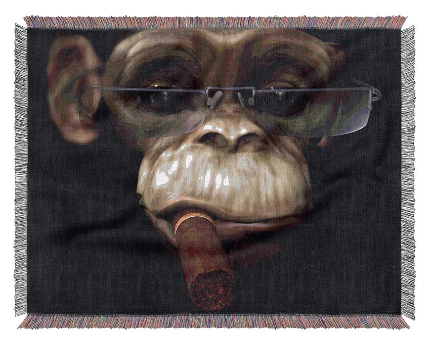 The Chimp Cigar Smoker Woven Blanket