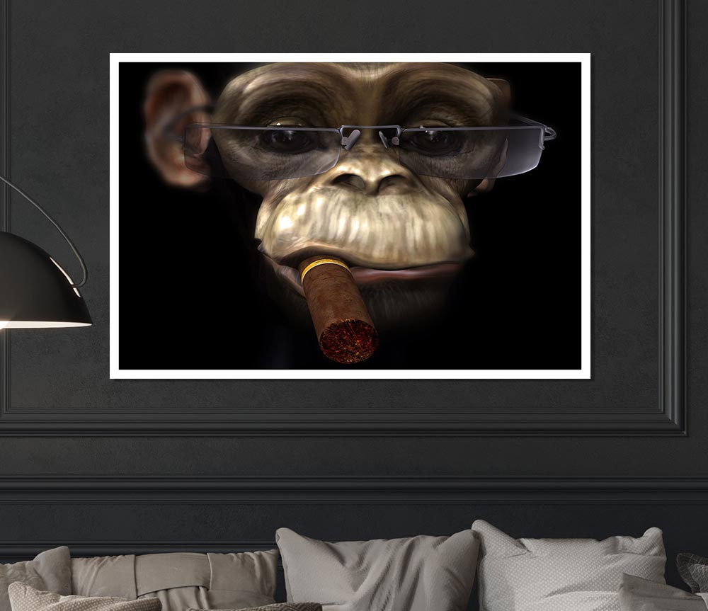 The Chimp Cigar Smoker Print Poster Wall Art